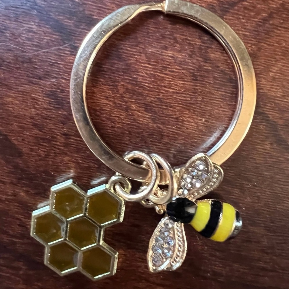 Gold Bee and Honeycomb Keychain